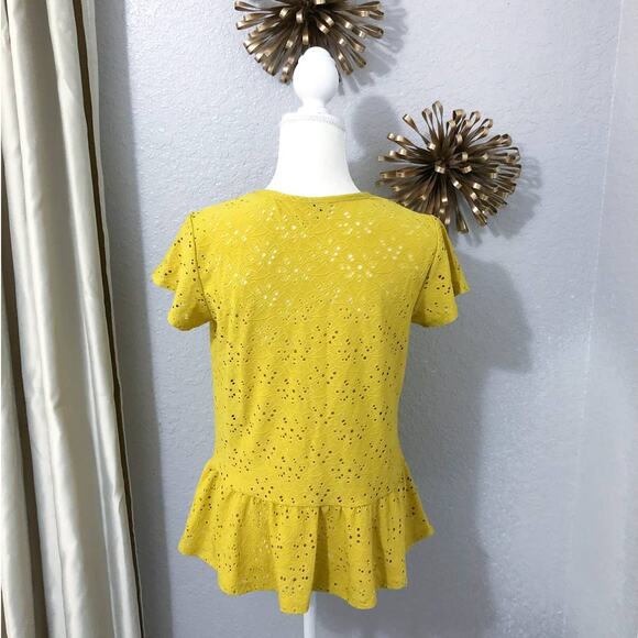 Nanette Lepore Yellow Peplum Eyelet Blouse Top - Picture 7 of 10